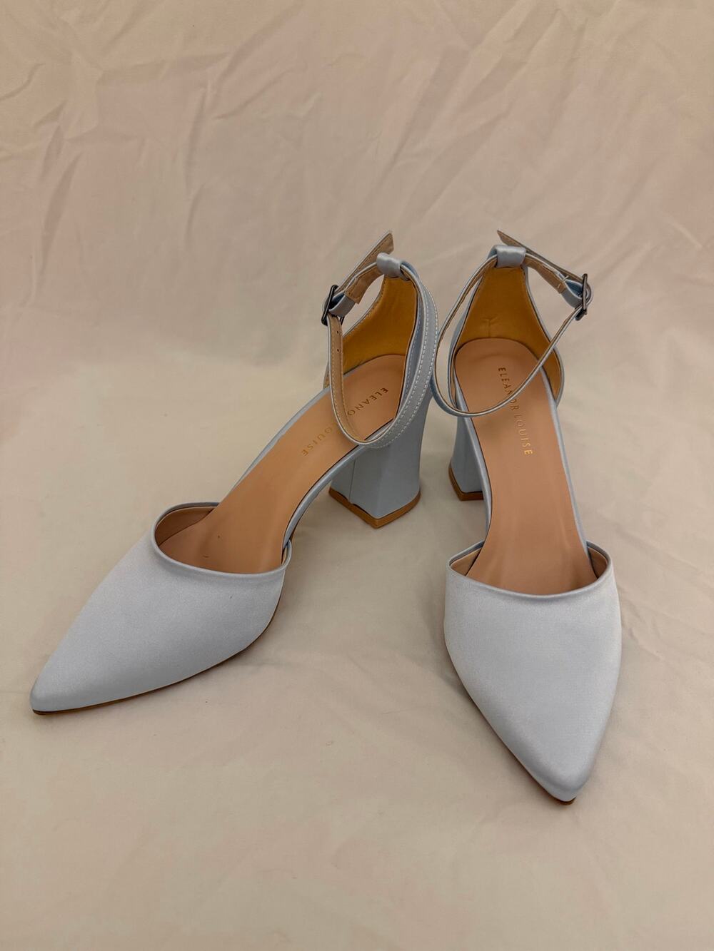 Eleanor Louise Light Blue Satin Block Heels Size 41 New